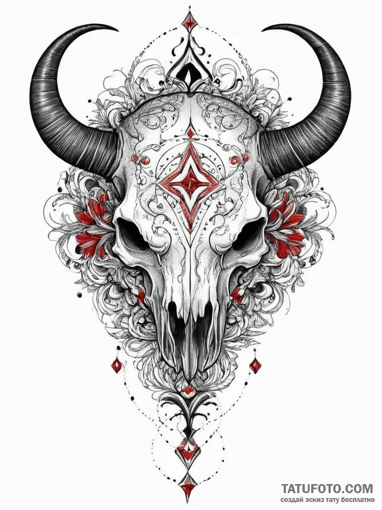 Tattoo design a zodiac animal skull in heavy... - эскиз тату (№1754298960_0, 04.08.2025 09:16) — Tatufoto.com