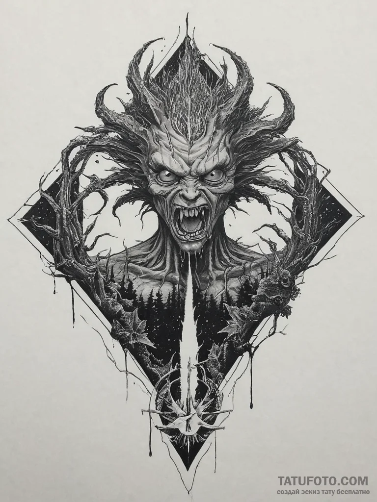 A demogorgon from stranger things, tattoo lin... - эскиз тату (№1754299769_0, 04.08.2025 09:29) — Tatufoto.com