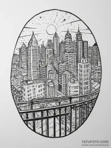 The view from a high-rise apartment balcony o... - эскиз тату (№1754300369_0, 04.08.2025 09:39) — Tatufoto.com