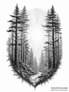 A sunbeam piercing through the canopy of a de... - эскиз тату (№1754300768_0, 04.08.2025 09:46) — Tatufoto.com