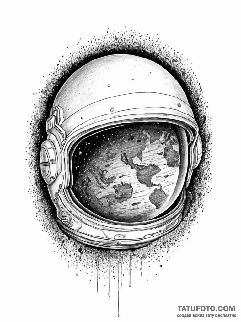 An astronaut's helmet reflecting the earth.,... - эскиз тату (№1754301367_0, 04.08.2025 09:56) — Tatufoto.com