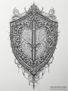 Tattoo sketch a knight's shield with battle d... - эскиз тату (№1754301766_0, 04.08.2025 10:02) — Tatufoto.com