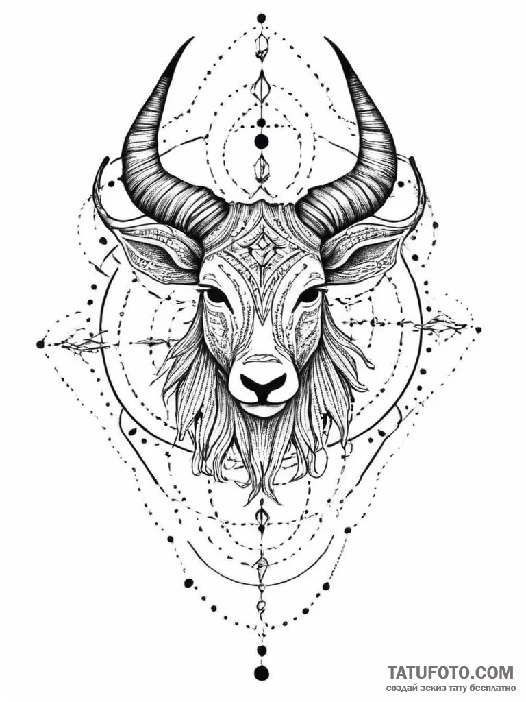 Tattoo sketch a blackwork outline of a zodiac... - эскиз тату (№1754302767_0, 04.08.2025 10:19) — Tatufoto.com