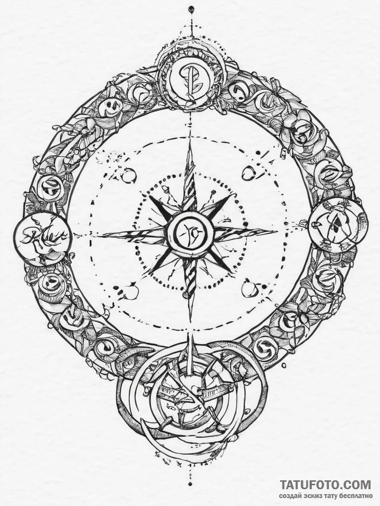 Tattoo design: a kolovrat surrounded by a rin... - эскиз тату (№1754303364_0, 04.08.2025 10:29) — Tatufoto.com