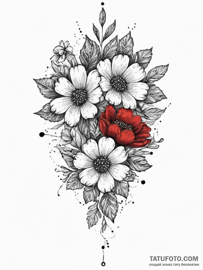Flower, tattoo sketch design, muted color pal... - эскиз тату (№1754303563_0, 04.08.2025 10:32) — Tatufoto.com