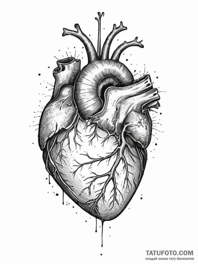 Tattoo design a human heart, anatomically cor... - эскиз тату (№1754304359_0, 04.08.2025 10:45) — Tatufoto.com