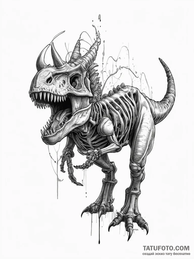 Dinosaur skeleton (t-rex, triceratops), ink i... - эскиз тату (№1754304956_0, 04.08.2025 10:55) — Tatufoto.com