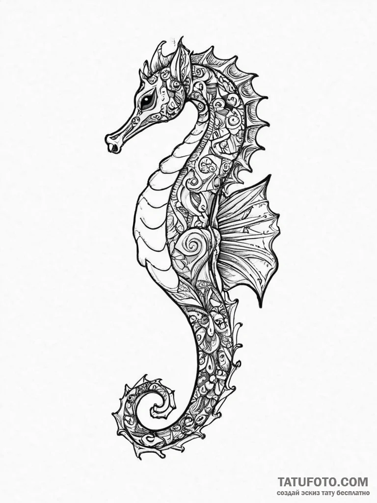 Tattoo sketch a small, stylized seahorse, sym... - эскиз тату (№1754305363_0, 04.08.2025 11:02) — Tatufoto.com
