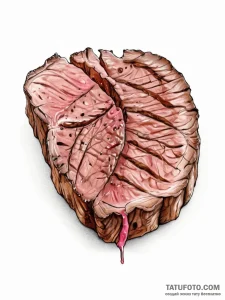 A perfectly grilled steak, sliced to show the... - эскиз тату (№1754307579_0, 04.08.2025 11:39) — Tatufoto.com