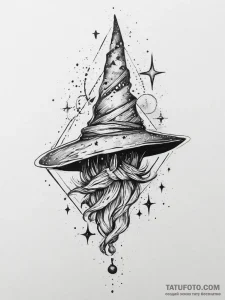 Tattoo design a wizard's hat with glowing sta... - эскиз тату (№1754309802_0, 04.08.2025 12:16) — Tatufoto.com