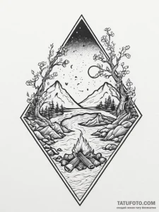 Tattoo sketch a stylized campfire on one, a t... - эскиз тату (№1754311632_0, 04.08.2025 12:47) — Tatufoto.com