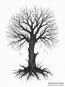 A silhouette of a gnarled, dead tree against... - эскиз тату (№1754314279_0, 04.08.2025 13:31) — Tatufoto.com