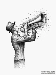 Tattoo design a lone bugle playing taps in a... - эскиз тату (№1754314878_0, 04.08.2025 13:41) — Tatufoto.com