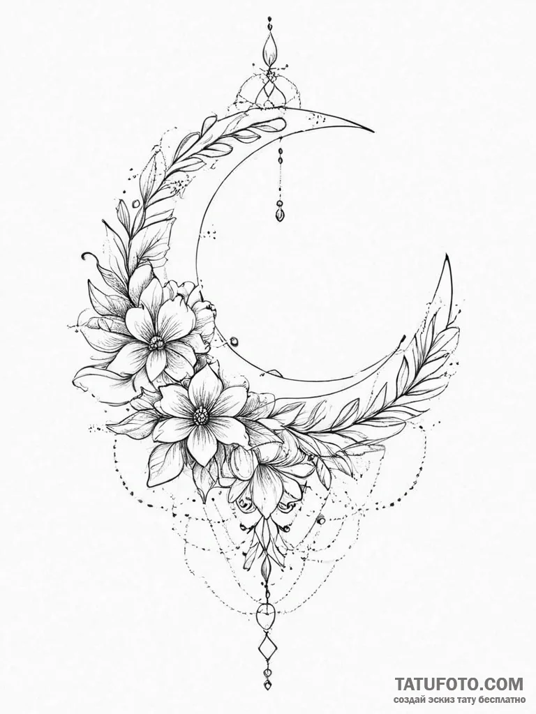 Tattoo design a crescent moon with a hidden c... - эскиз тату (№1754315492_0, 04.08.2025 13:51) — Tatufoto.com