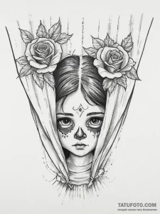 A close-up of a child's face peeking from beh... - эскиз тату (№1754317144_0, 04.08.2025 14:19) — Tatufoto.com
