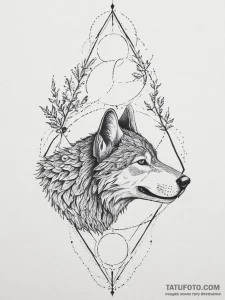 Tattoo sketch: a stylized wolf howling at a l... - эскиз тату (№1754318381_0, 04.08.2025 14:39) — Tatufoto.com