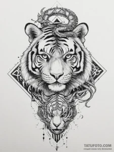 Tiger and dragon, concept art for tattoo, bla... - эскиз тату (№1754319614_0, 04.08.2025 15:00) — Tatufoto.com