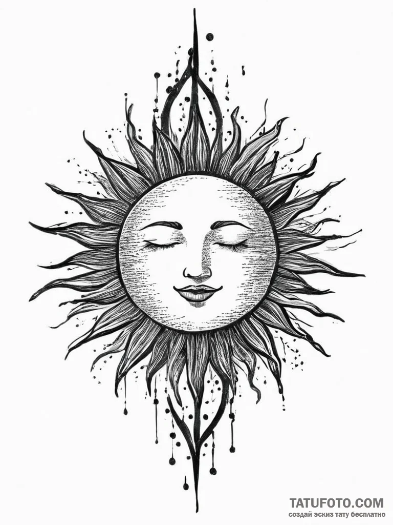 Sun, artistic tattoo sketch, black and white... - эскиз тату (№1754321009_0, 04.08.2025 15:23) — Tatufoto.com