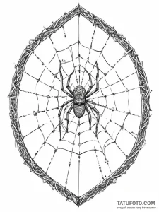 A spider in an ornate web on a mirror, tattoo... - эскиз тату (№1754322866_0, 04.08.2025 15:54) — Tatufoto.com
