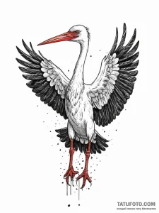 Stork, tattoo drawing outline, trash polka ta... - эскиз тату (№1754323062_0, 04.08.2025 15:57) — Tatufoto.com