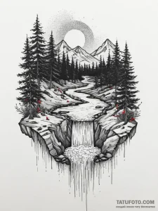 Tattoo sketch a flowing river that transforms... - эскиз тату (№1754323266_0, 04.08.2025 16:01) — Tatufoto.com