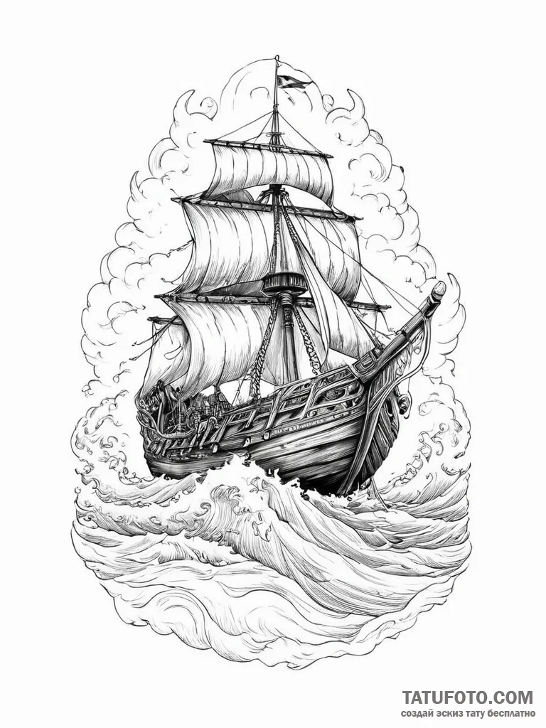 Tattoo sketch a powerful viking longship cutt... - эскиз тату (№1754325928_0, 04.08.2025 16:45) — Tatufoto.com