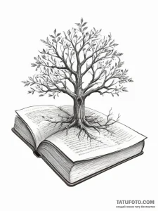 A tree growing out of an open book, artistic... - эскиз тату (№1754326125_0, 04.08.2025 16:48) — Tatufoto.com