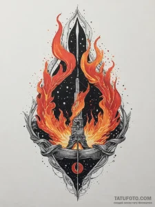 Tattoo sketch: a scene of svarog's forge, wit... - эскиз тату (№1754327560_0, 04.08.2025 17:12) — Tatufoto.com