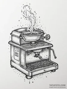 A close-up of a steaming espresso shot being... - эскиз тату (№1754327773_0, 04.08.2025 17:16) — Tatufoto.com