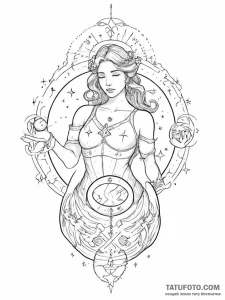 Tattoo design a virgo maiden holding a celest... - эскиз тату (№1754330430_0, 04.08.2025 18:00) — Tatufoto.com