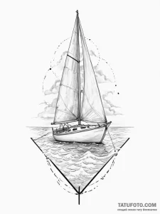 Tattoo sketch a serene ocean scene with a sin... - эскиз тату (№1754334951_0, 04.08.2025 19:15) — Tatufoto.com