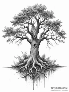 Tattoo sketch a gnarled, ancient oak tree wit... - эскиз тату (№1754335146_0, 04.08.2025 19:19) — Tatufoto.com