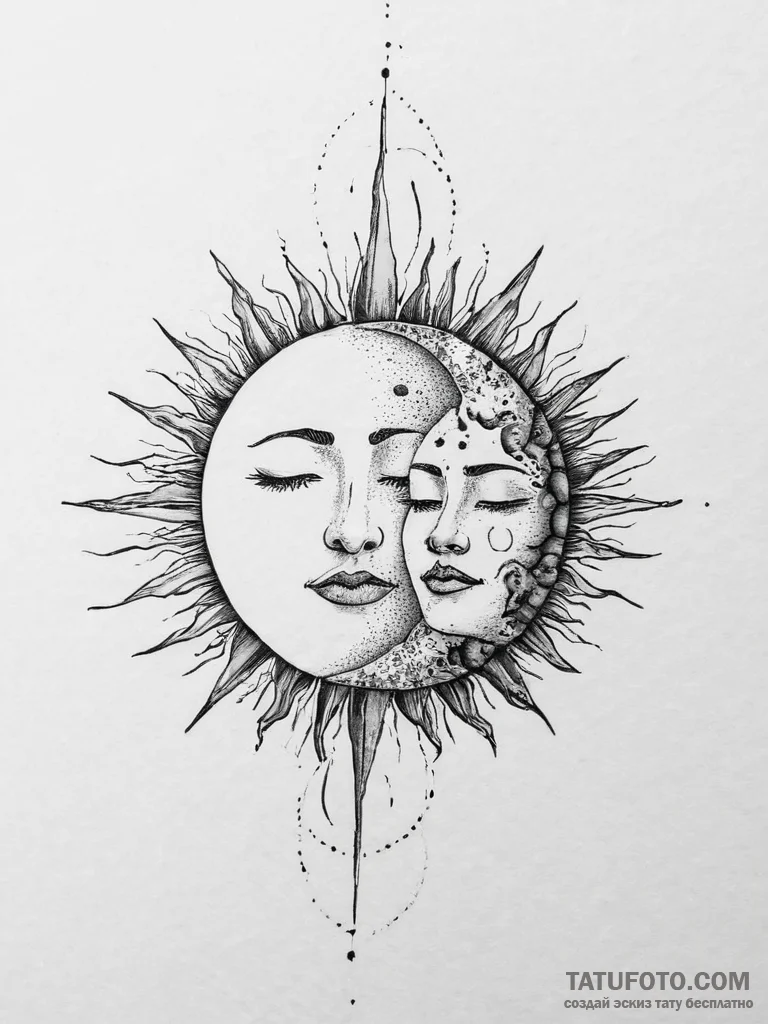 Tattoo sketch a moon and a sun, each on a sep... - эскиз тату (№1754343005_0, 04.08.2025 21:30) — Tatufoto.com