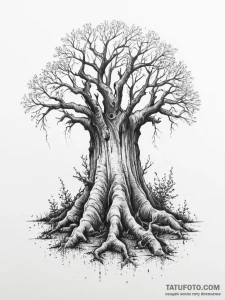 Tattoo sketch a strong, gnarled tree stump, s... - эскиз тату (№1754343202_0, 04.08.2025 21:33) — Tatufoto.com