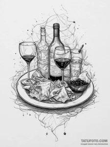 The aftermath of a dinner party, with messy p... - эскиз тату (№1754347060_0, 04.08.2025 22:37) — Tatufoto.com