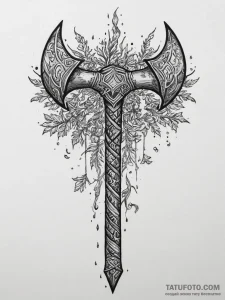 Tattoo sketch: perun's stylized war axe, crac... - эскиз тату (№1754347461_0, 04.08.2025 22:44) — Tatufoto.com