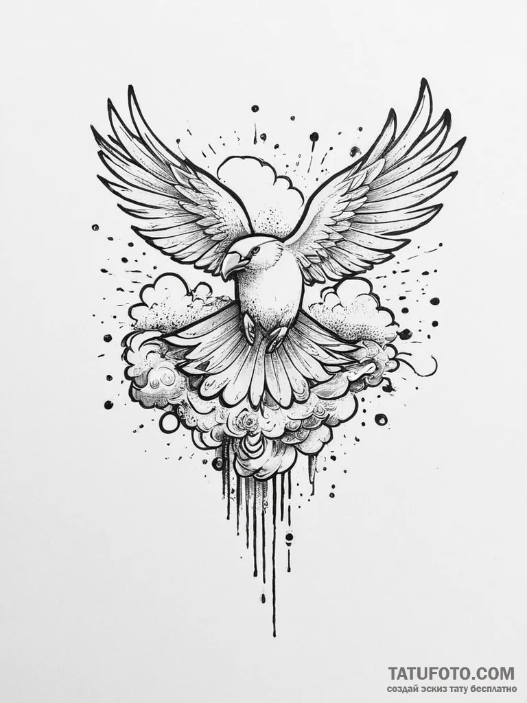 Tattoo sketch a cloud turning into a bird in... - эскиз тату (№1754393128_0, 05.08.2025 11:25) — Tatufoto.com