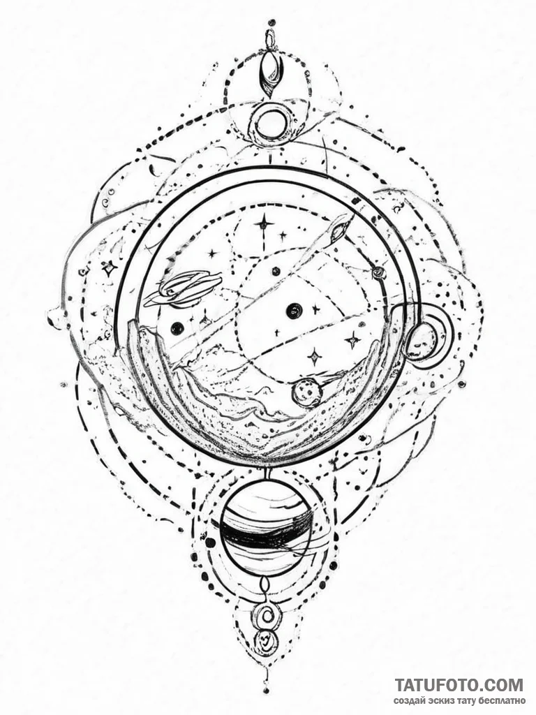 Tattoo design a celestial body (planet) with... - эскиз тату (№1754394129_0, 05.08.2025 11:42) — Tatufoto.com