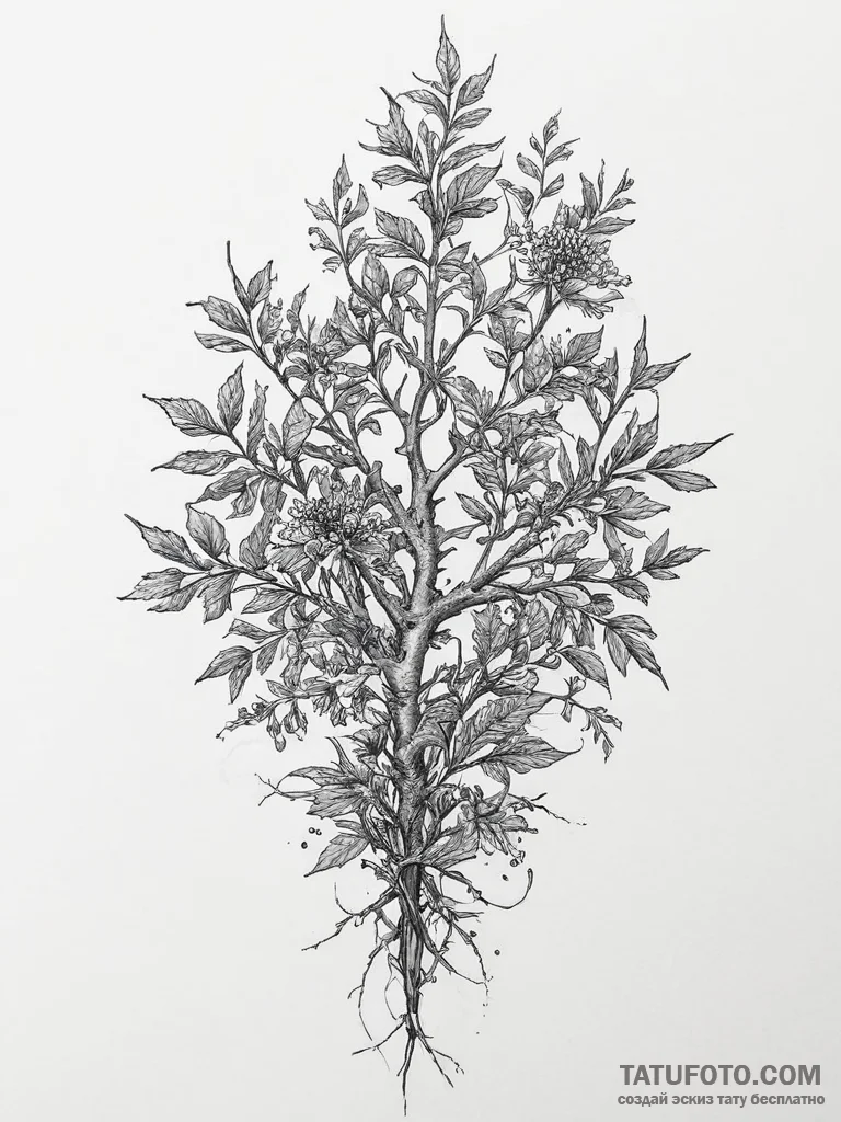 Tattoo design a thorny bush or bramble, symbo... - эскиз тату (№1754394530_0, 05.08.2025 11:48) — Tatufoto.com