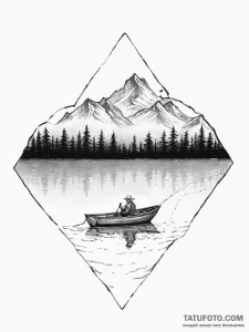 A shot of a lone fisherman in a small boat on... - эскиз тату (№1754395137_0, 05.08.2025 11:58) — Tatufoto.com