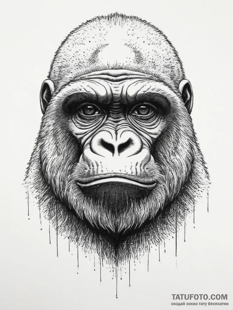 A silverback gorilla looking thoughtfully int... - эскиз тату (№1754395943_0, 05.08.2025 12:12) — Tatufoto.com
