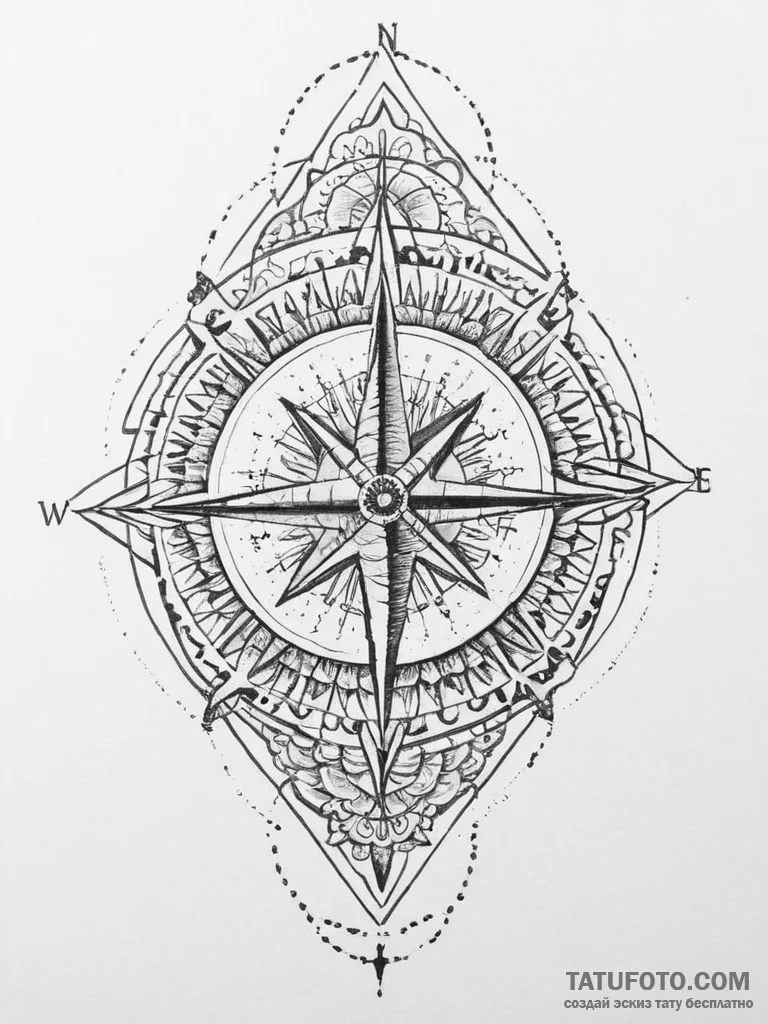 Tattoo design a compass pointing "home" with... - эскиз тату (№1754396147_0, 05.08.2025 12:15) — Tatufoto.com