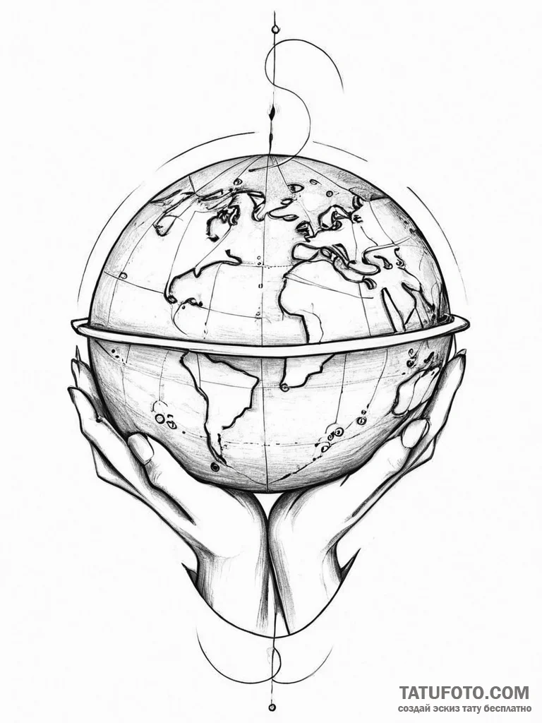 Tattoo design two halves of a globe, completi... - эскиз тату (№1754396952_0, 05.08.2025 12:29) — Tatufoto.com
