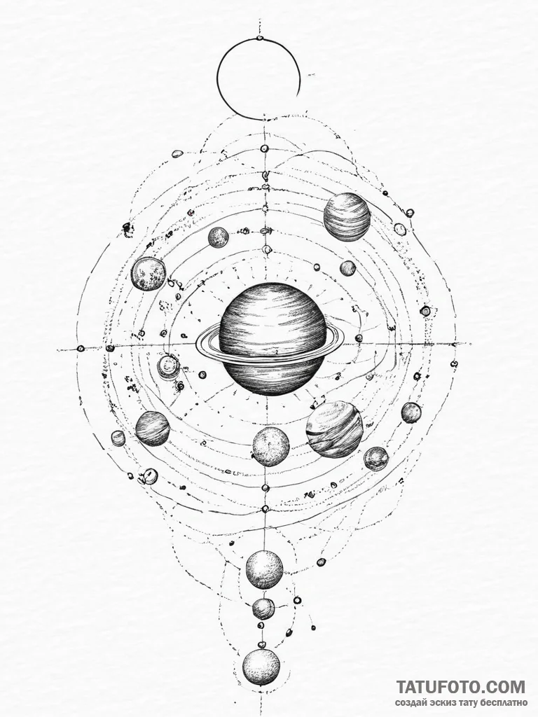 A minimalist solar system, tattoo drawing out... - эскиз тату (№1754397966_0, 05.08.2025 12:46) — Tatufoto.com