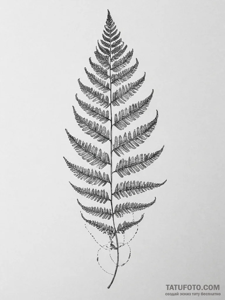Tattoo sketch a detailed fern leaf, showing i... - эскиз тату (№1754399174_0, 05.08.2025 13:06) — Tatufoto.com