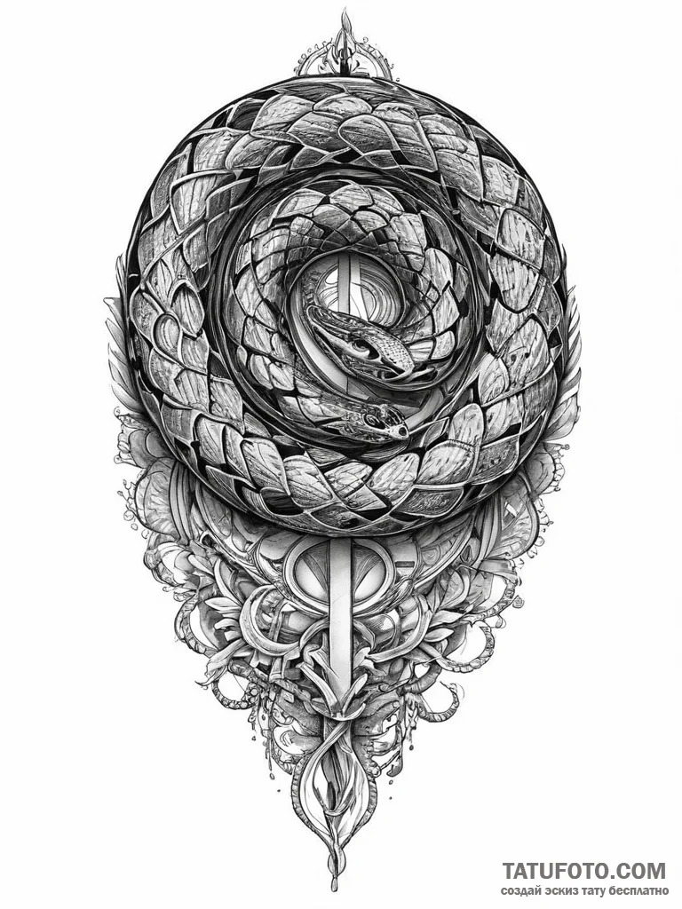A detailed shot of a coiled snake., concept a... - эскиз тату (№1754399576_0, 05.08.2025 13:12) — Tatufoto.com
