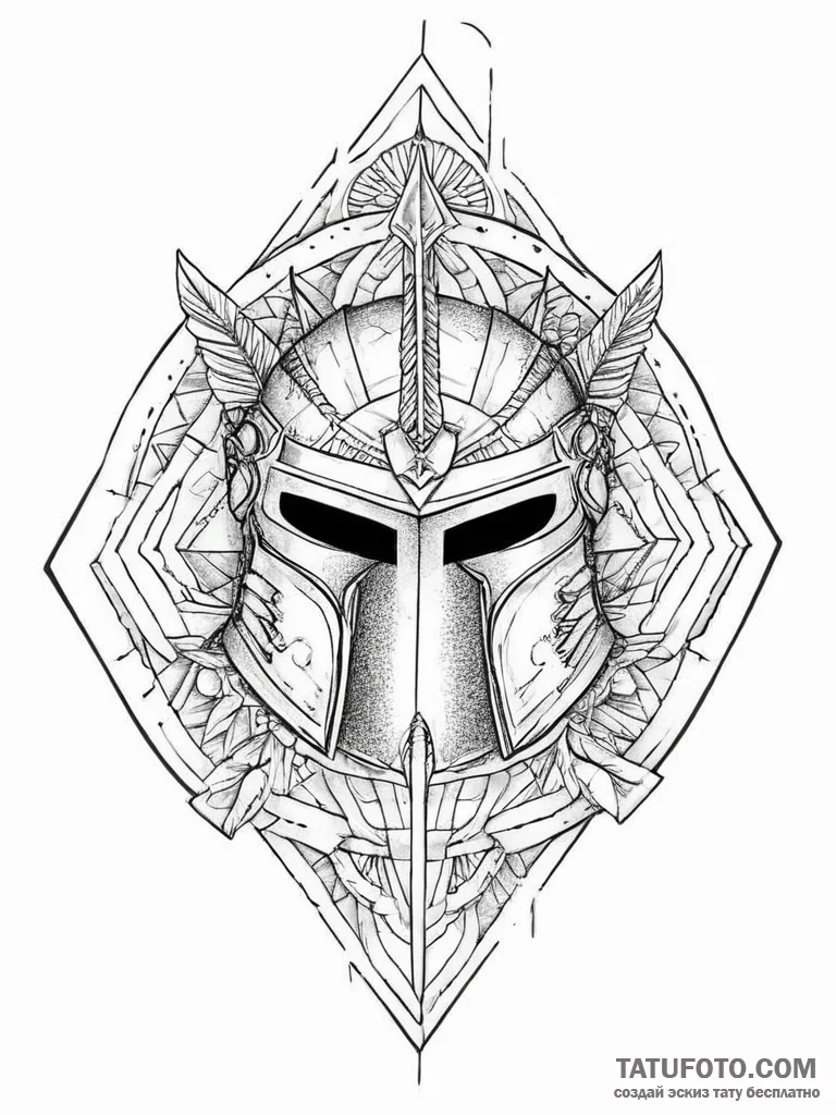A spartan helmet with an arrow in it (is ther... - эскиз тату (№1754399970_0, 05.08.2025 13:19) — Tatufoto.com