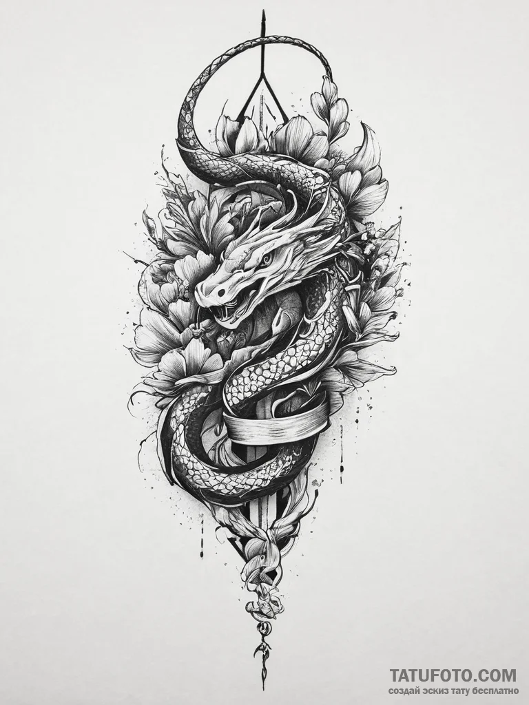 A dagger with a snake coiled around it, tatto... - эскиз тату (№1754403436_0, 05.08.2025 14:17) — Tatufoto.com