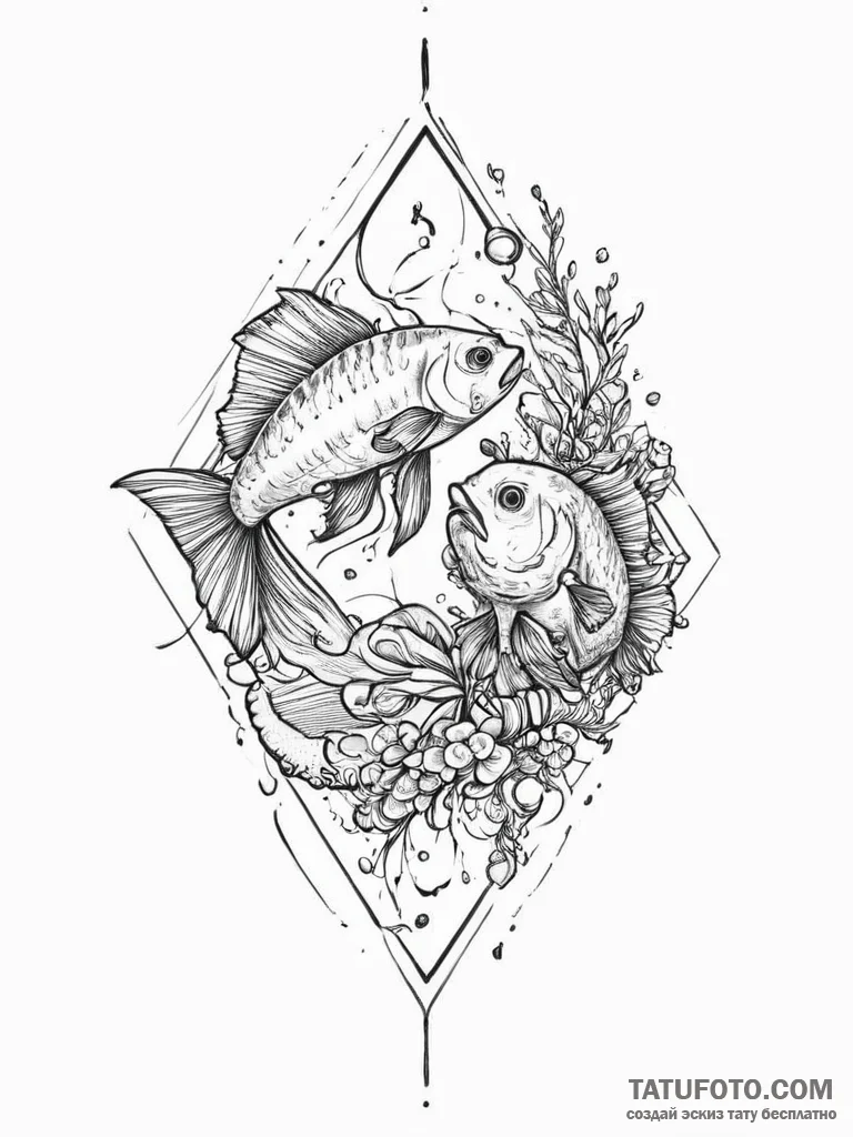 Tattoo design pisces fish, one symbolizing th... - эскиз тату (№1754404694_0, 05.08.2025 14:38) — Tatufoto.com