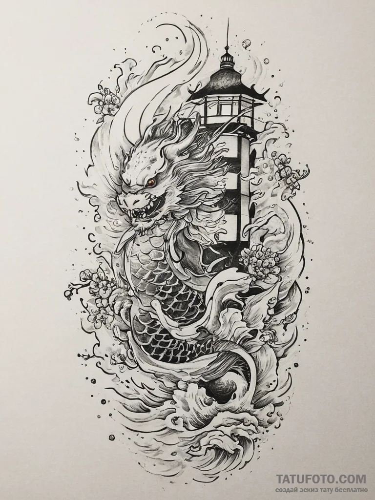 A shot of a lighthouse keeper looking out to... - эскиз тату (№1754406330_0, 05.08.2025 15:05) — Tatufoto.com